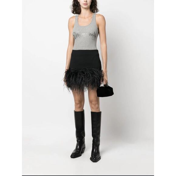 Polo Ralph Lauren BLACK Ostrich Feather Hem Mini Skirt Western Preppy US 6 - Picture 1 of 5